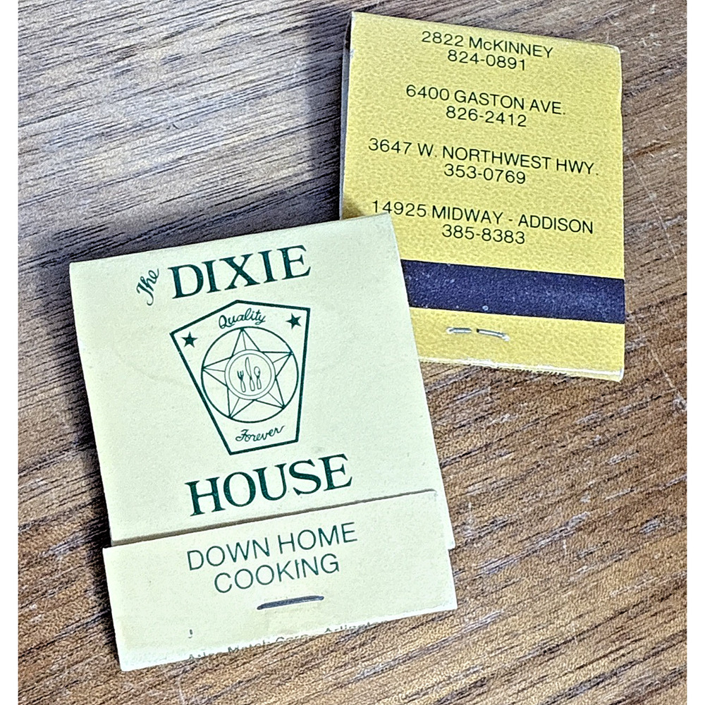 The Dixie House Matchbooks Dallas Texas Down Home Cooking Restaurants DFW TX